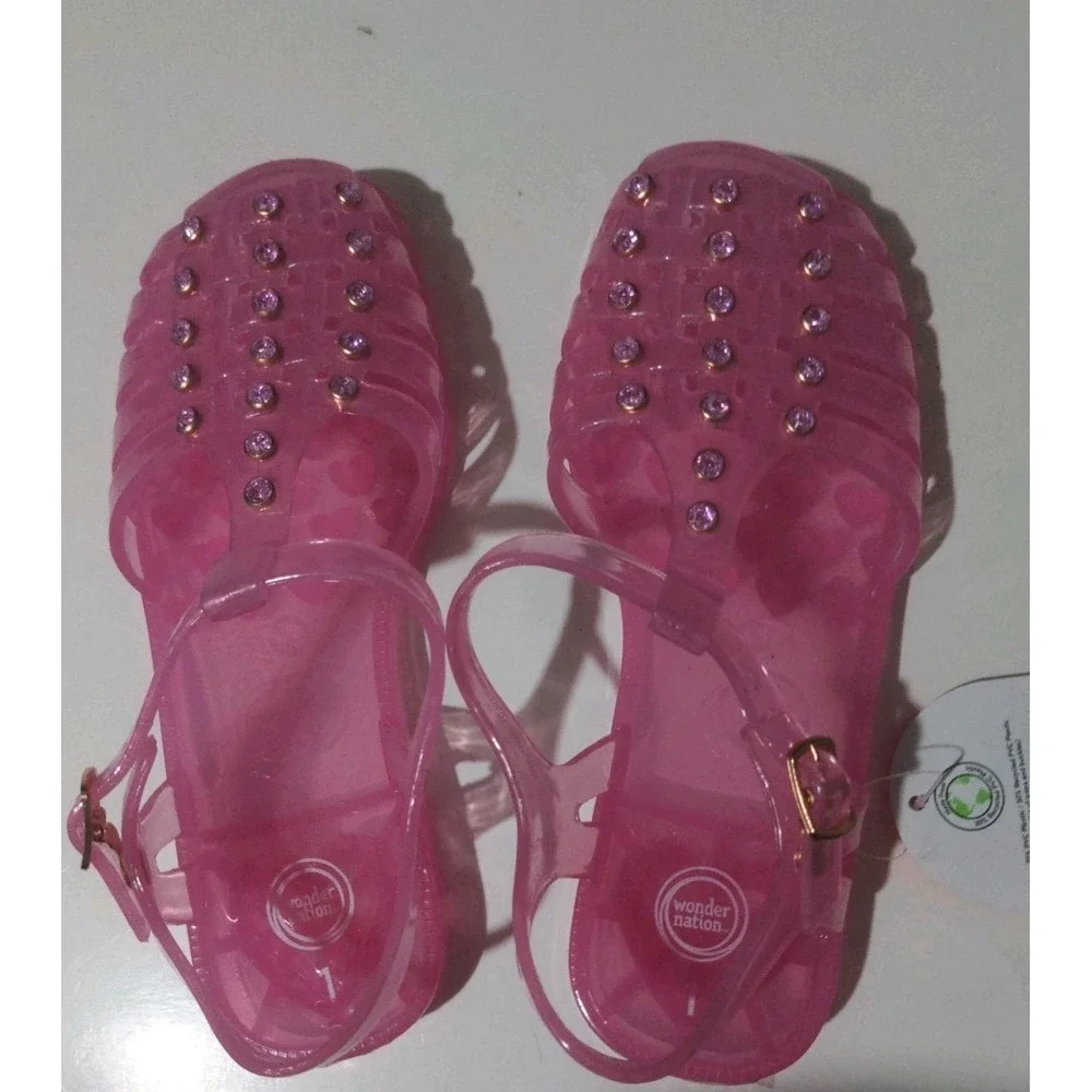 Wonder Nation Girls Pink Embellished Closed Toe Jellies Size 1 NWT